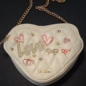 Aldo White and Gold Mini Heart Bag